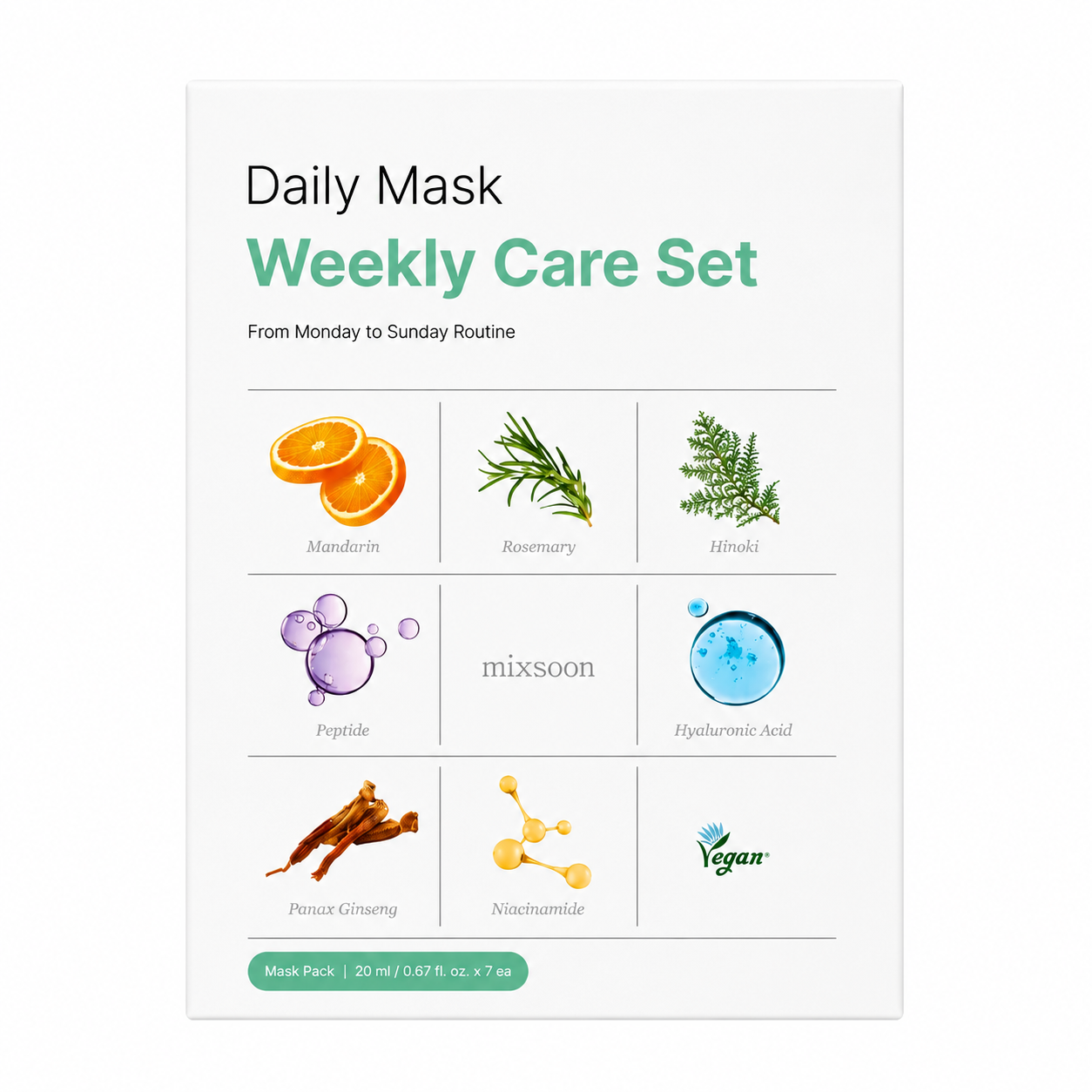 128100cd-0c21-40e7-96e1-9fc50c7c3876 Mixsoon - Daily Mask Weekly Care Set, 7 sheets - Image 1