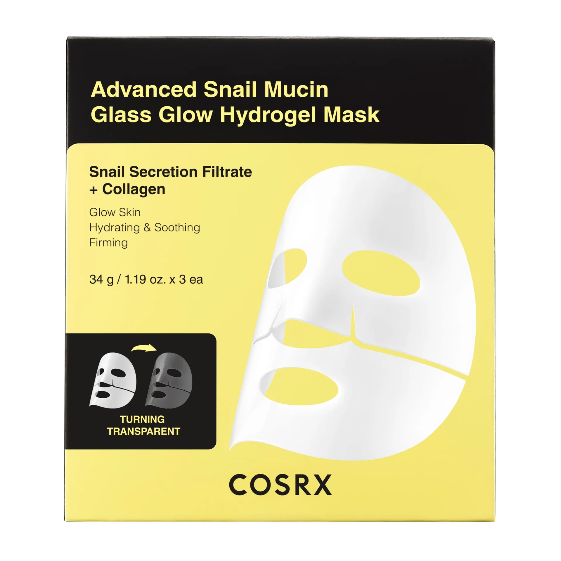8809598457058-1 COSRX - Advanced Snail Mucin Glass Glow Hydrogel Mask, 3pcs per box - Image 1