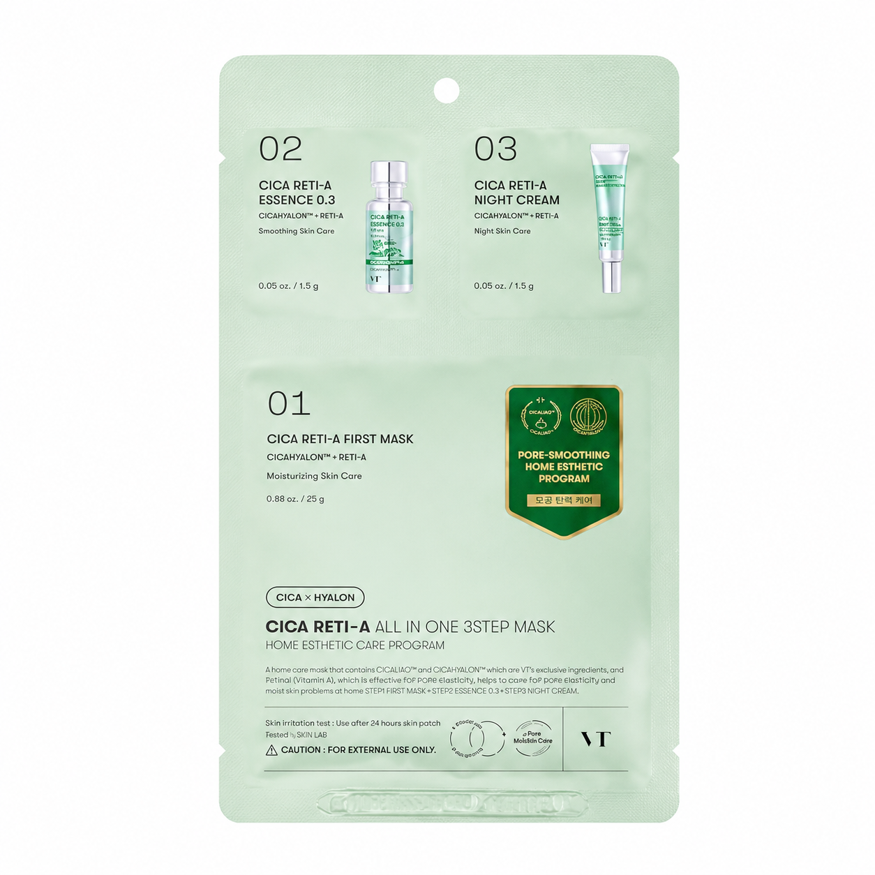 VT-Cosmetic-Cica-Reti-A-All-In-One-3-Step-Mask-1.5g-1.5g-25g VT Cosmetic - Cica Reti-A All In One 3 Step Mask, 1.5g + 1.5g + 25g - Image 1