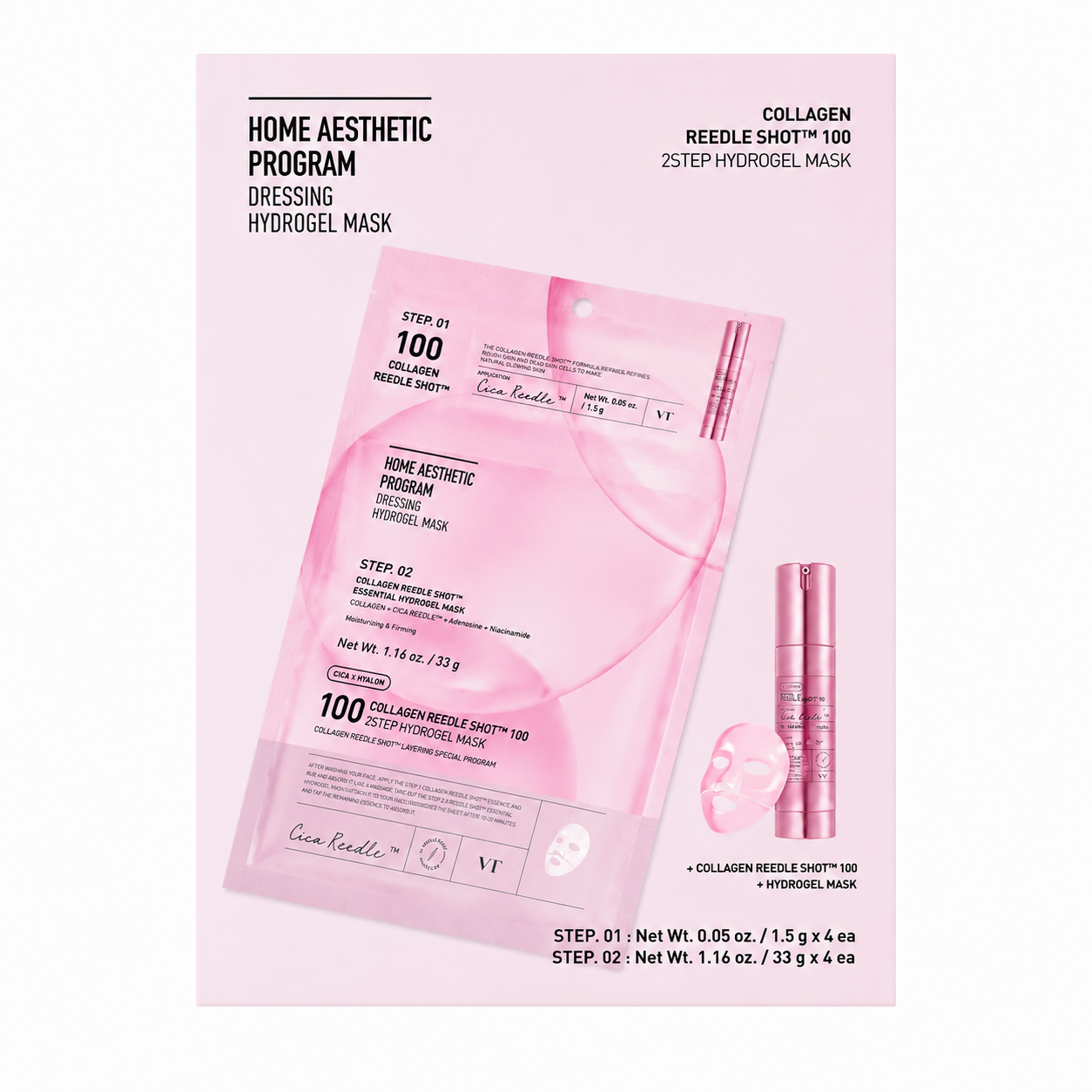 VT-Cosmetics-Collagen-Reedle-Shot-100-2Step-Hydrogel-Mask-4-sheets VT Cosmetics - Collagen Reedle Shot 100 2Step Hydrogel Mask, 4 sheets - Image 1