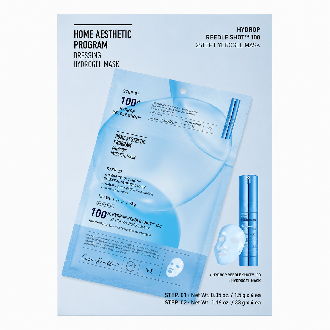 VT-Cosmetics-Hydrop-Reedle-Shot-100-2Step-Hydrogel-Mask-4-sheets VT Cosmetics - Hydrop Reedle Shot 100 2Step Hydrogel Mask, 4 sheets - Image 1