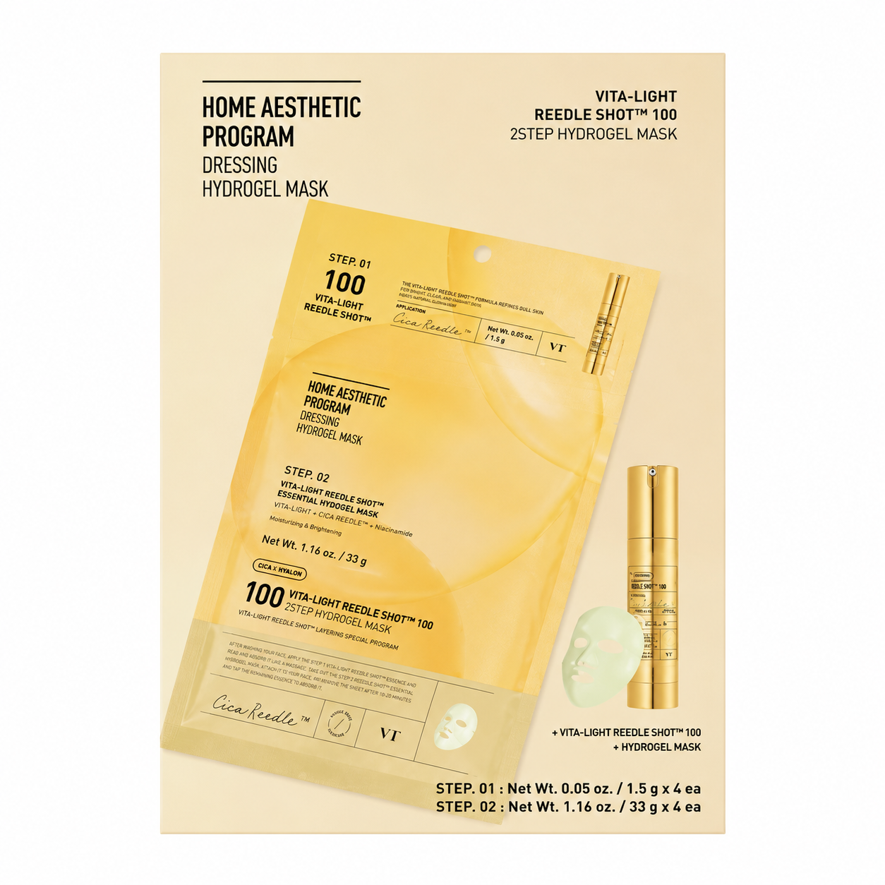 VT-Cosmetics-Vita-Light-Reedle-Shot-100-2Step-Hydrogel-Mask-4-sheets VT Cosmetics - Vita-Light Reedle Shot 100 2Step Hydrogel Mask, 4 sheets - Image 1
